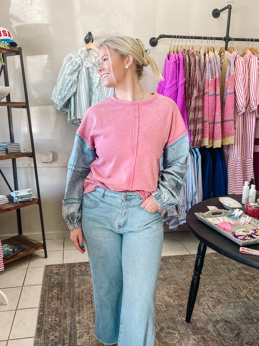 Oversized Denim Sleeve Casual Top