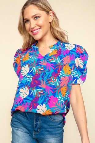 Tropical Puff Sleeve Blouse
